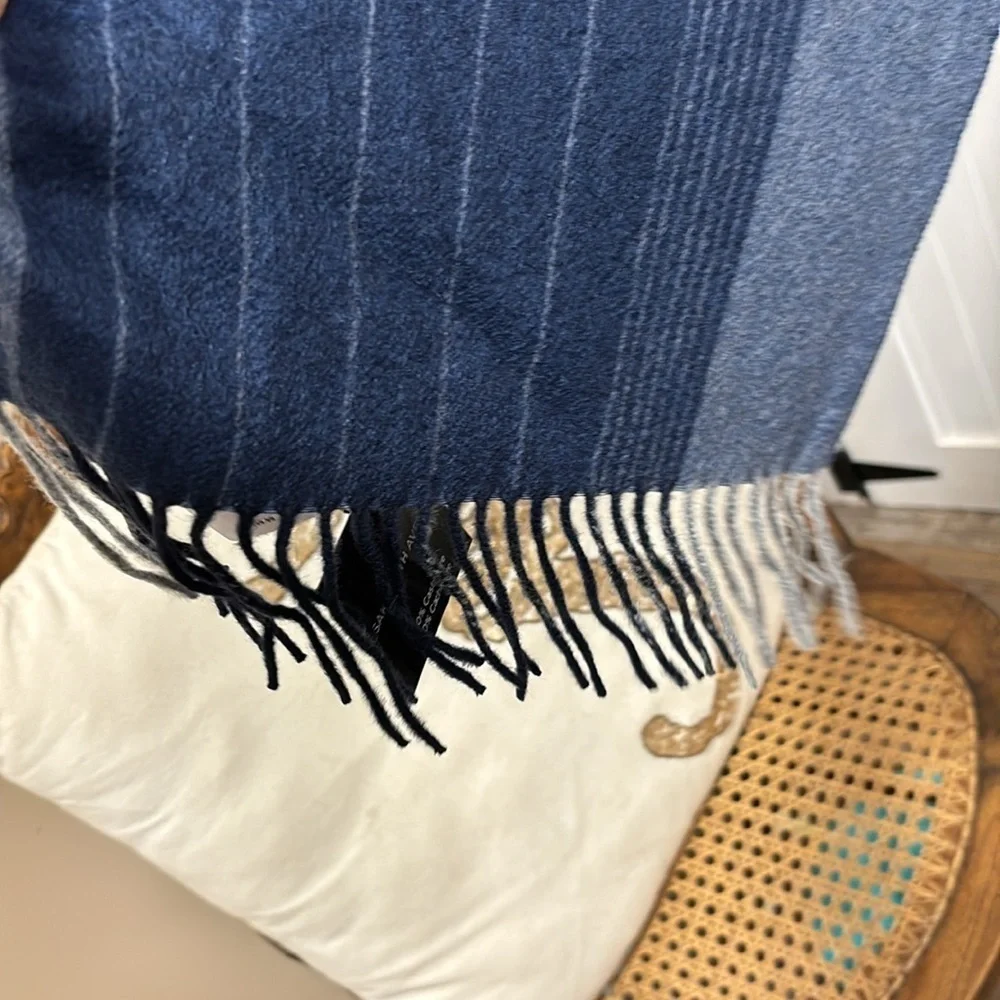 Saks Off Center Chalk cashmere fringe, scarf, navy